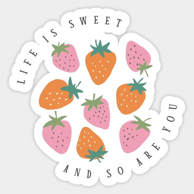 Danish pastel strawberries quote Sticker by Positively Petal Perfect 